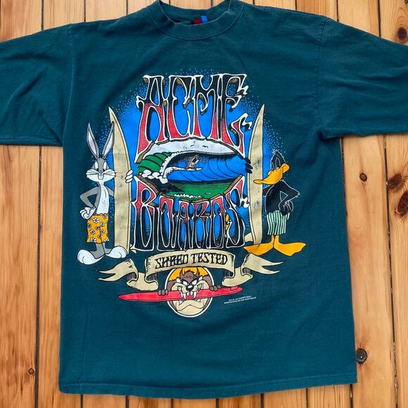 Vintage 1994 Looney Tunes Acme Boards Surfing Taz Daffy Bugs Graphic T Large - Picture 1 of 5